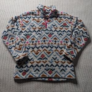 Eddie Bauer Sweater Womens Small White 1/4 Zip Aztec Pullover Sherpa Fleece